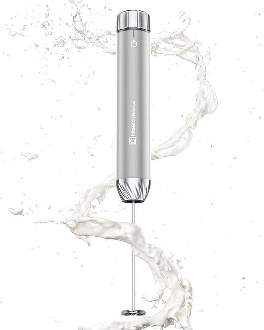 Maestri House Rechargeable Milk Frother with Stepless Speed Control, LunaFro Max Handheld Electric Foam Maker Waterproof Drink Mixer Foamer with Stand & Detachable Whisks for Lattes, Cappuccino