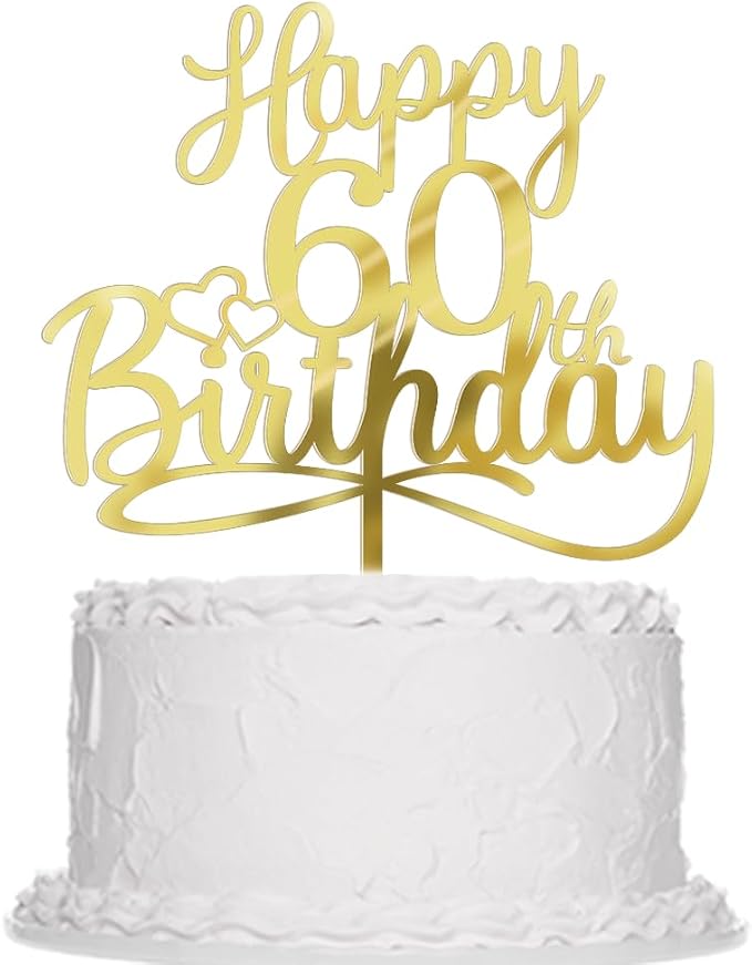 Sleyberoy Acrylic Happy 60th Birthday Cake Topper- Hello 60,Cheers to 60 Years,60th Anniversary/Birthday Party、 men and women Happy sixty Birthday Selected cake decoration (60th)