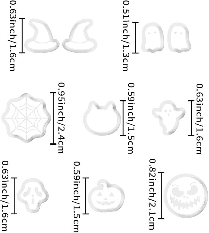 Xaekicr 10PCS Halloween Polymer Clay Cutters Set - Pumpkin Ghost Witch Hat Spider Web Shapes for DIY Earrings - Clay Cutters Clay Earring Cutters Clay Tools