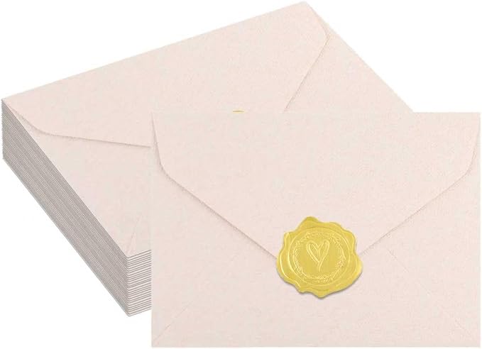 20 Pack 4x6 White Linen Envelopes with Gold Wax Seals - Handmade Look A6 Vintage Envelopes & Self-Adhesive Seal Stickers for Greeting Cards, love letter, Wedding, Party Invitation