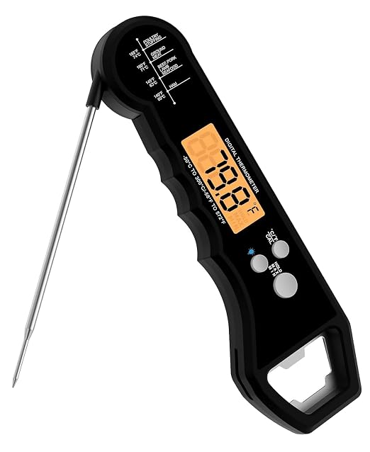 Meat Thermometer Waterproof Food Thermometer with Backlight and Calibration for Kitchen, Outdoor Grilling and BBQ (Black)