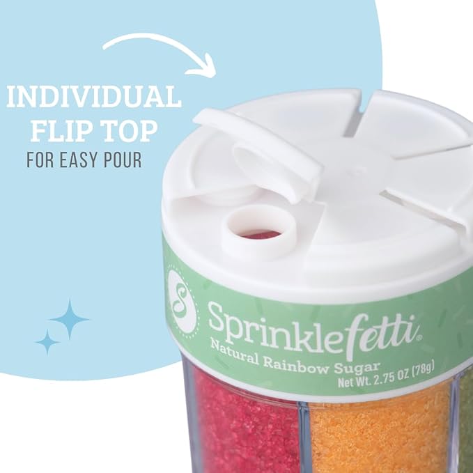 Sweets Indeed Dye Free Rainbow Decorating Sugar 6 Cell Jar – No Artificial Dyes Colored Sugar Crystals for Baking & Decorating Cupcakes, Cookies, Cakes & Desserts – 2.75 ounces