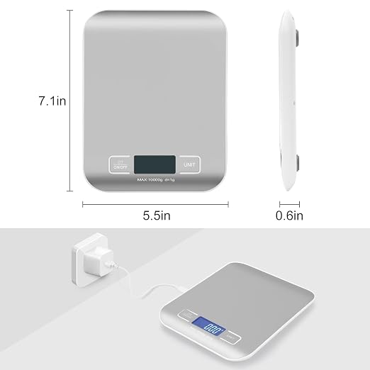 Digital Shipping Scale,Stainless Steel Panel, Accurate Portable Postal Scale for Packages, Small Business,Kitchen, Food, Handmade, Liquids, and Boutique (Silver Rechargeable(10kg/1g))