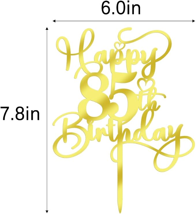 Happy 85th Birthday Cake Topper，Mirrored Gold Acrylic Birthday Topper for Cheers to 85 Years Birthday/Anniversary Party Decoration Ideas, Perfect Keepsake for your family and friends(85th)