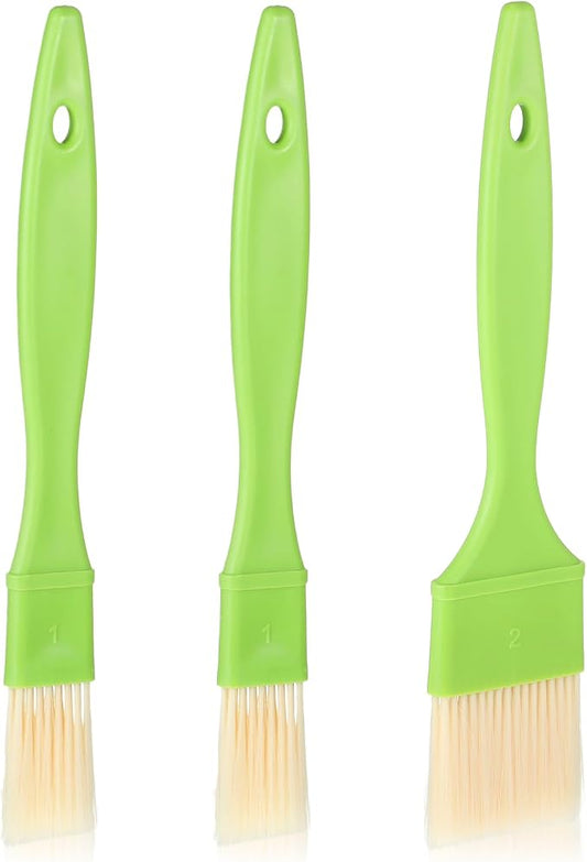 3 Pcs Pastry Brush Set – Heat Resistant Bristle Basting Brushes for Cooking | Kitchen Food Brush for Baking, Grilling, Spreading Oil, Butter, BBQ Sauce, Marinade (1/1/2 inch, Green)
