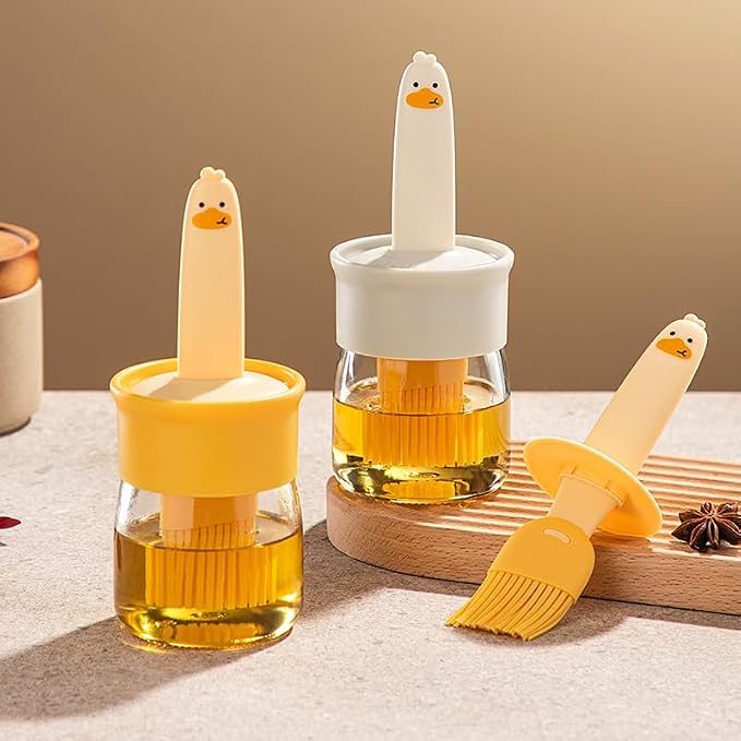 6.8oz Oil Dispenser Bottle with Brush for Kitchen, Basting Bottle, Silicone Basting Brush, for Cooking BBQ Kitchen, Yellow