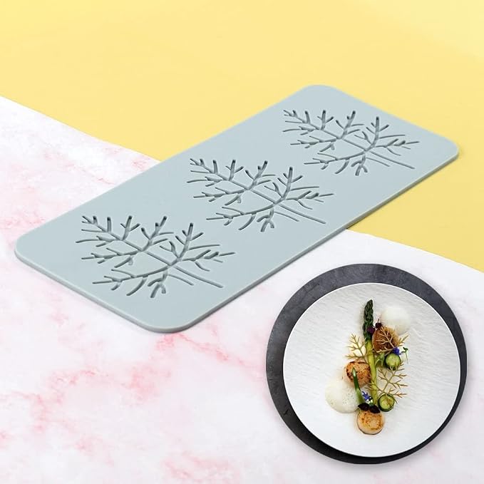 TUKE 3D Leaves Silicone Molds Flower Cake Fondant Mat Bee Leaf Pastry Moulds Rose Impression Chocolate Hollow Lace Mold (Leaf_9.96x4.08x0.12inch_J)
