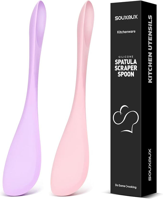 2-Pack Double-Headed Silicone Spatula Spoon, Nonstick Safe, Seamless | Scraping & spreading dual-use. Matte, BPA-free. For cooking, baking, mixing. Gentle on nonstick pans. No buildup.