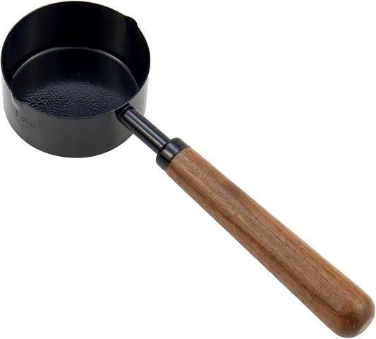 1pcs 1/3 Cup Measuring Cup with Wooden Handle Stainless Steel Measuring Scoop 80ml Measuring Spoon Black 1/3 Measuring Cups for Baking Cooking Wet and Dry Ingredients (80ml)