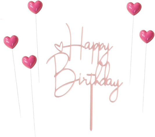 Happy Birthday Cake Topper Birthday Cake Decoration Party Cake Supplies (Love pink cake topper)