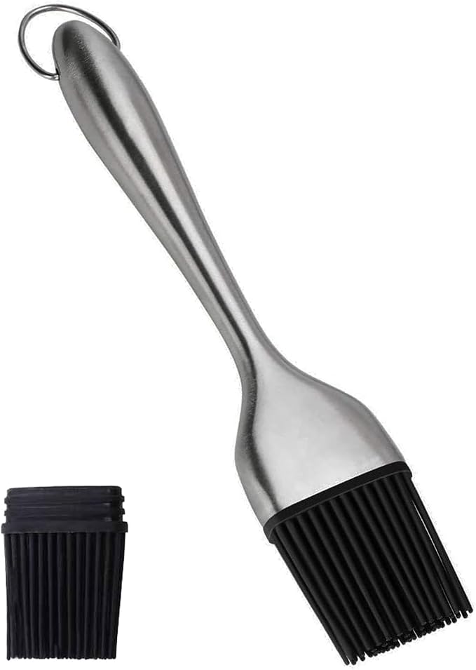 Stainless Steel Basting Pastry Brush 7.87in Heat-Resistant Cooking Brushes with Back up Silicone Brush Heads for BBQ, Baking Grilling