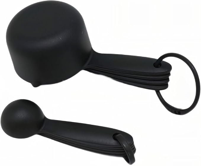 Measuring Cups and Spoons Set, 10 Piece Cute Plastic Measuring Cup Spoon Set, 5 Measure Cup and 5 Spoon For Dry & Liquid, Black Food Measure Cups Spoons for Baking & Kitchen