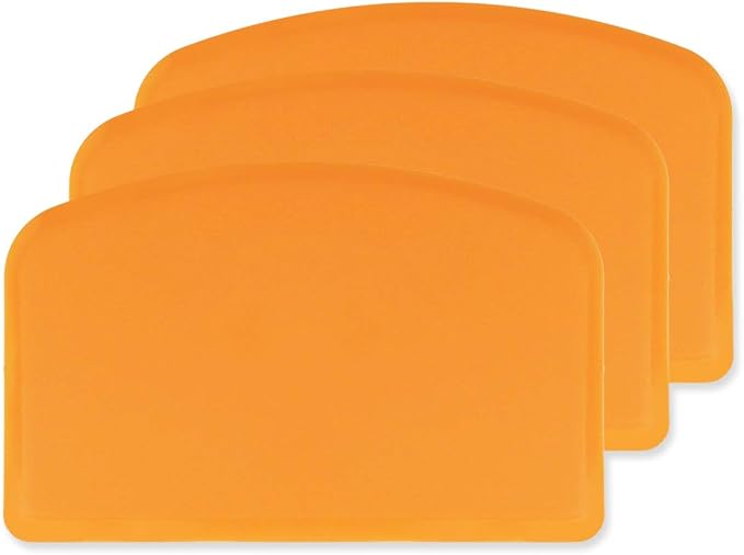 DOERDO Flexible Food Safe Plastic Dough Scraper,for Food Cutting and Cleaning,Multipurpose Food Scrappers(Orange,3PCS)