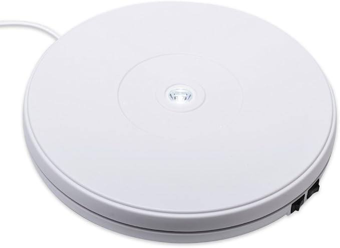 fotoconic White Electric Motorized Rotating Turntable Display Stand with LED, Type-C Cable, 10 Inch / 25cm Diameter, 20 Lbs Centric Loading for Shop Display