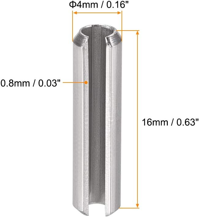 uxcell Slotted Spring Pin - M4 x 16mm 304 Stainless Steel Split Spring Roll Dowel Pins Plain Finish 20Pcs