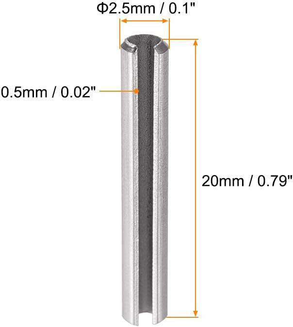 uxcell Slotted Spring Pin - M2.5 x 20mm 304 Stainless Steel Split Spring Roll Dowel Pins Plain Finish 20Pcs