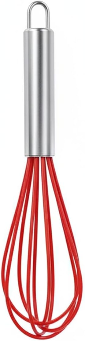 8-Inch Silicone Coated Egg Whisk, Stainless Steel Wire Mixer for Non-Stick Cookware, Red Kitchen Tool for Baking and Cooking