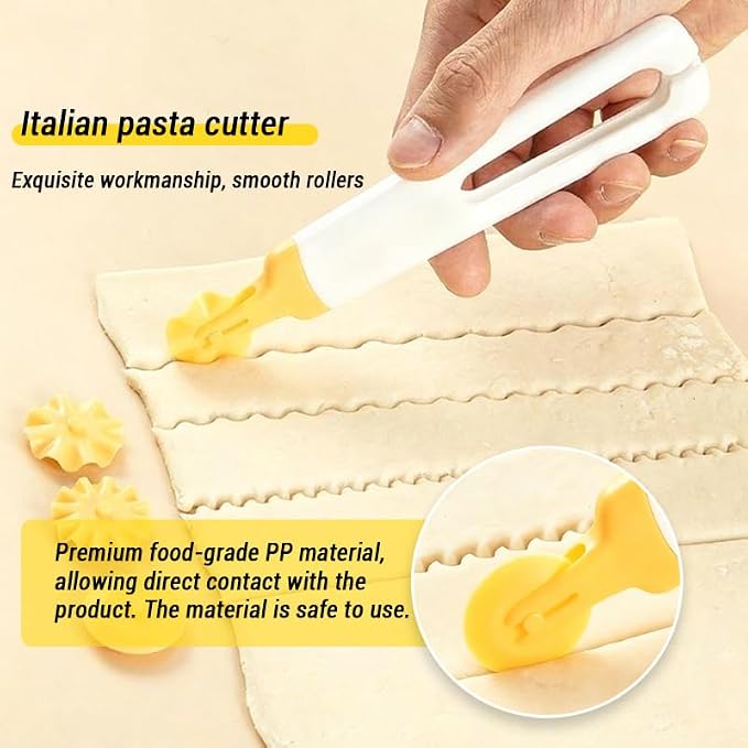 2 pcs Italian Pasta Cutter with 8 Replaceable Roller Cutters, White and Yellow, Professional Pastry Dough Tool for Baking