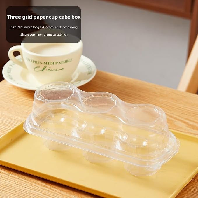 Clear Cupcake Containers with 3 Compartment Disposable Plastic Cupcake Carrier Holder Box- BPA-Free Keep Your Cupcakes (10)