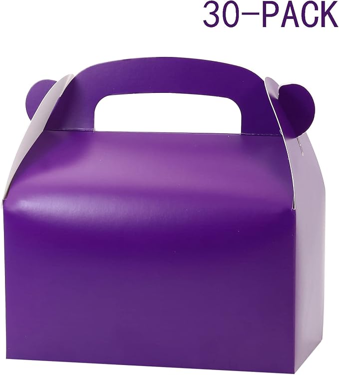 30Pcs Dark Purple Party Favor Treat Boxes Goodie Boxes with Handles | Gable Paper Gift Boxes Perfect for Purple Birthday Party Baby Shower Decoration Supplies