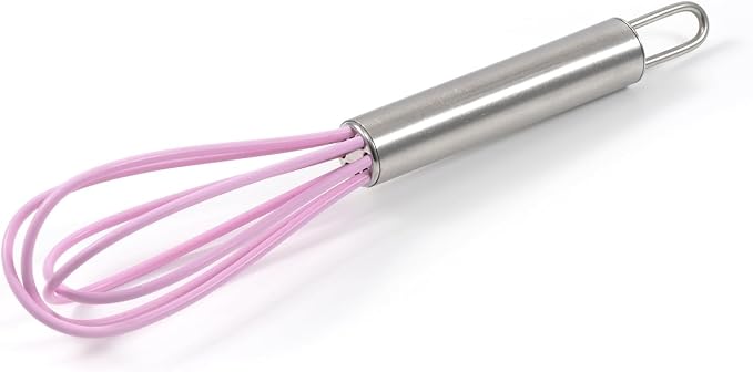 Mini Whisks 6 inch 4Pcs silica gel stainless steel Whisk, Hand Egg Mixer for Flour Cake Egg, Kitchen Cooking Baking Use Whisk (purple)