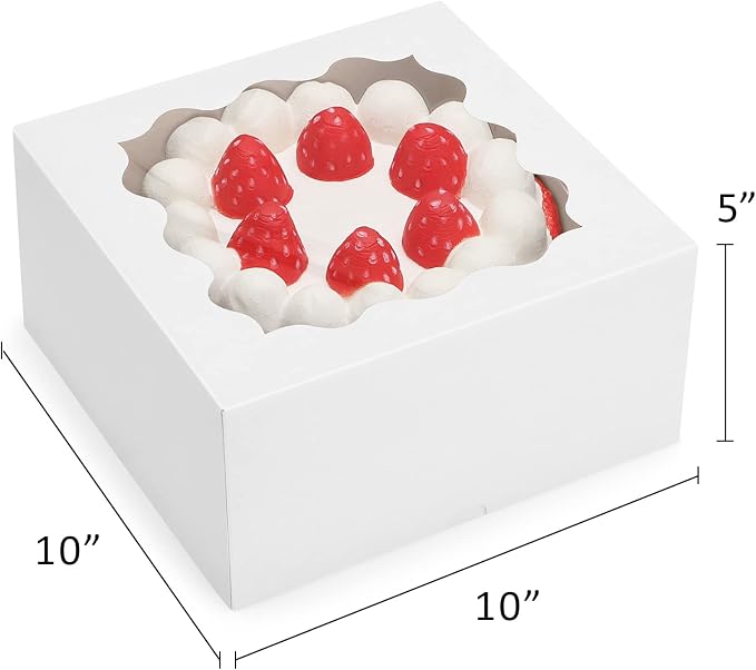 Eupako Auto-popup 10x10x5 Cake Boxes with Window, 24pcs Quick Fold White Bakery Boxes, Easy Assemble Gift Box for Pies, Cookies, Pastries, Chocolates, Party, Wedding