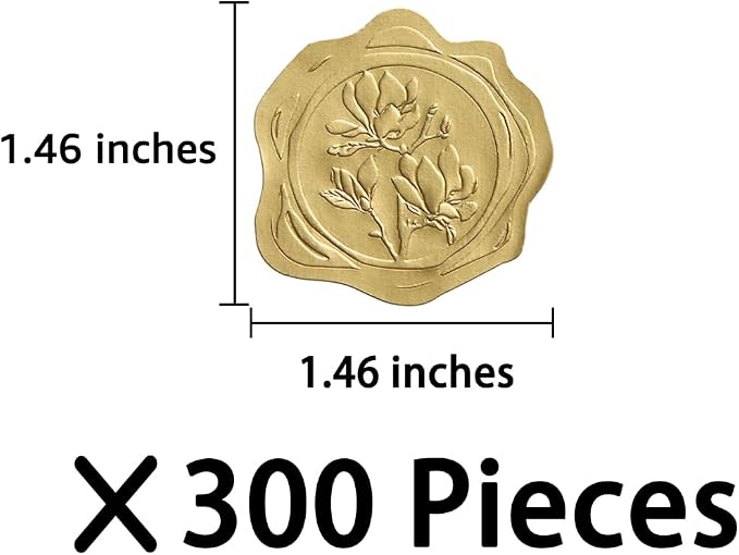 300 Pieces Embossed Gold Foil Stickers, Gold Magnolia | For Envelopes, Wedding Invitations, Christmas Greeting Cards