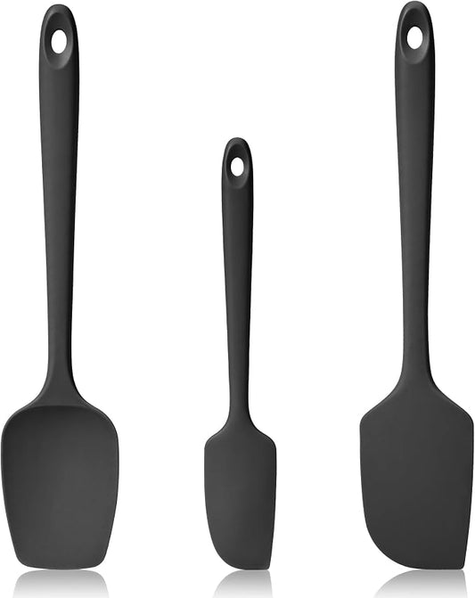 600ºF Heat Resistant Silicone Spatula Spoonula Set of 3, Black | High Heat Food Safe Kitchen Use Scraper for Cooking Baking Mixing Scraping Stirring Cake Nonstick Cookware Pan Bowl