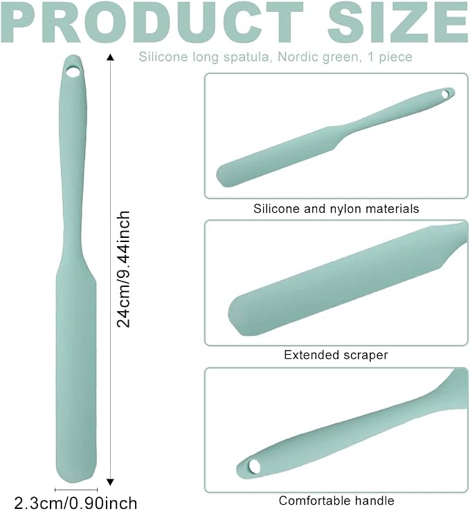 Silicone Jar Spatula,Non-Stick Heat Resistant Kitchen Thin Spatula,Sourdough Stirring Stick,Jam Spreader for Peanut Butter,Cake Cream Butter Spatulas for Scraping Icing Bread Cream (Light green)