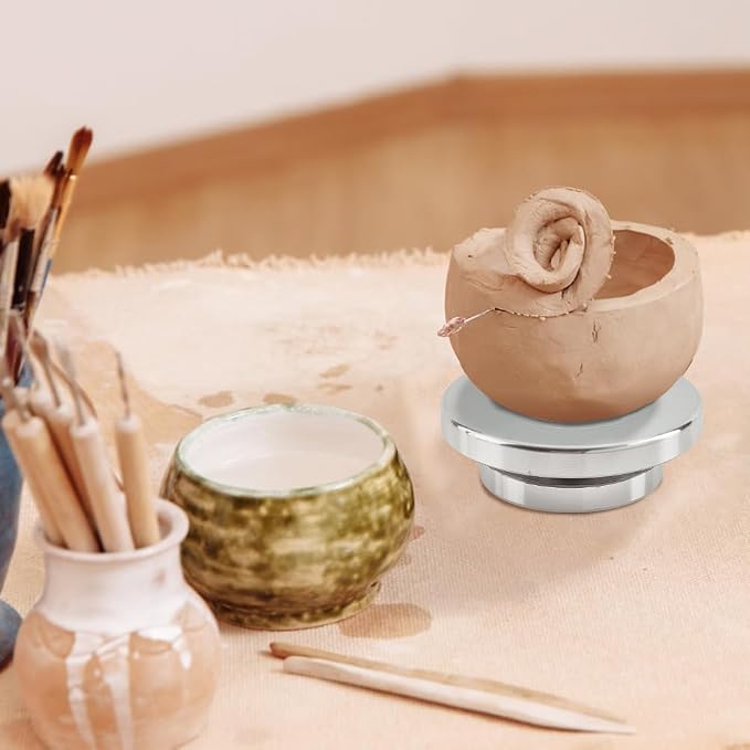 BENECREAT 4.33 Inch Mini Aluminium Alloy Rotated Turntable Sculpting Pottery Wheel, Rotary Wheel Polymer Clay Tools for Craft Display Stand, Pottery Turntable DIY Baking Cake
