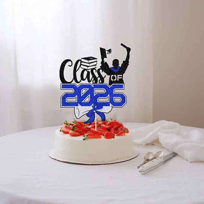 Class of 2026 Congrats Grad Cake Topper Glitter Graduation Party Supplies - High School College Graduates -College Graduate Cake Topper Decorations (Class of 2026 Black blue)