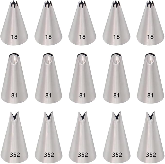 GSHLLO 15 Pcs Stainless Steel Star Piping Tips Flower Petal Leaf Icing Tips Cake Decorating Tips Set Metal Cupcake Frosting Nozzles Cream Pastry Nozzles Baking Tools for Birthday Wedding
