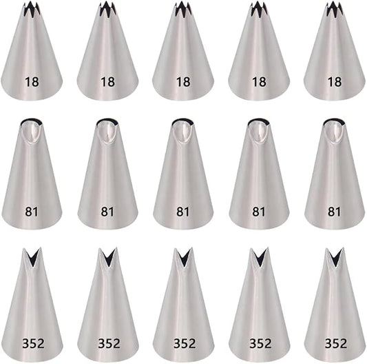 GSHLLO 15 Pcs Stainless Steel Star Piping Tips Flower Petal Leaf Icing Tips Cake Decorating Tips Set Metal Cupcake Frosting Nozzles Cream Pastry Nozzles Baking Tools for Birthday Wedding