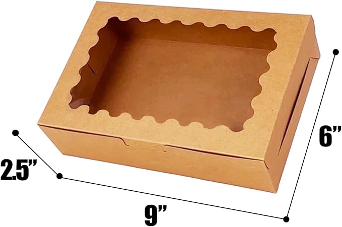 qiqee 50Pcs Brown Cookie Box with Window 9x6x2.5 inch Pastry Macaron Bakery Box For Packaging