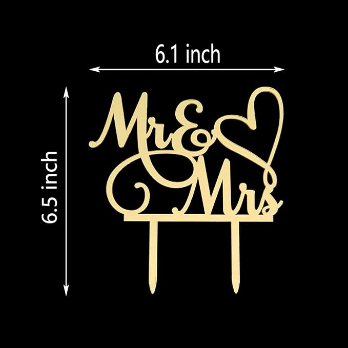 Mr and Mrs Cake Topper, Bride and Groom Sign Wedding/Engagement Cake Toppers Decoration, Mirror Gold Acrylic