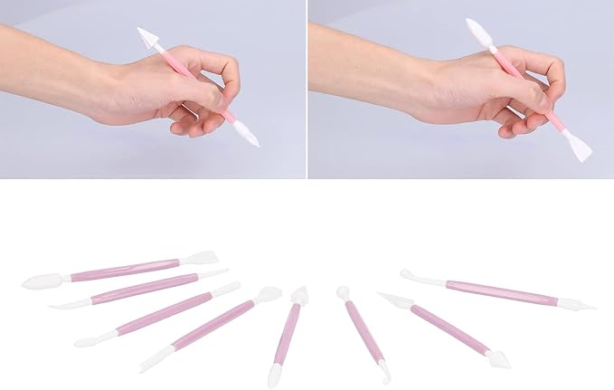 8PCS Carving Knife Baking Craft Tool Fondant Sculpting Tool Plastic Cake Decorating Pens Cake Decorating Kit Cutting Blade Pick Tool Cake Pastry Carving Cutter for Bakery (Pink OPP bag)