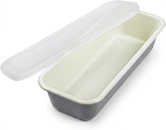 Webake Large Enamel Bread Pan with Lid, Long Banana Bread Loaf Pan for Baking, Non-Stick Rectangle Cake Pan Enamelware 12 x 4.5 Inch