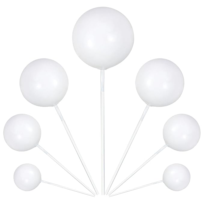 Gyufise 30Pcs Balls Cake Toppers Ball Picks Ball Shaped Cupcake Toppers Foam Balls Cake Topper Mini Balloons Cake Decorations for Wedding Baby Shower Birthday Party Supplies New White