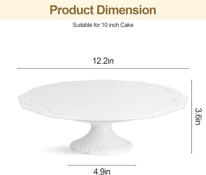 12 inch Cake Stand, White Cake Stand for 10" Cake, Ceramic Cake Plate, Round Dessert Stand, Wedding Cake Stands, Cupcake Pedestal Stand for Party, Birthday