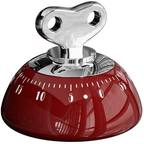 Retro Mechanical Kitchen Timer, Red, 60-Minute Countdown with Magnetic Back, Wind-Up Design, Loud Alarm for Cooking, Home Use (red and Plastic Material)