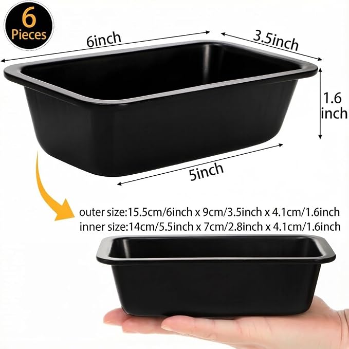 Lawei 6 Piece Non-Stick Mini Loaf Pan - 3.5 x 6 Inch Carbon Steel Bread and Toast Mold, Little Bakeware Pans for Banana Bread, Breads, Small Cakes and Individual Meatloafs