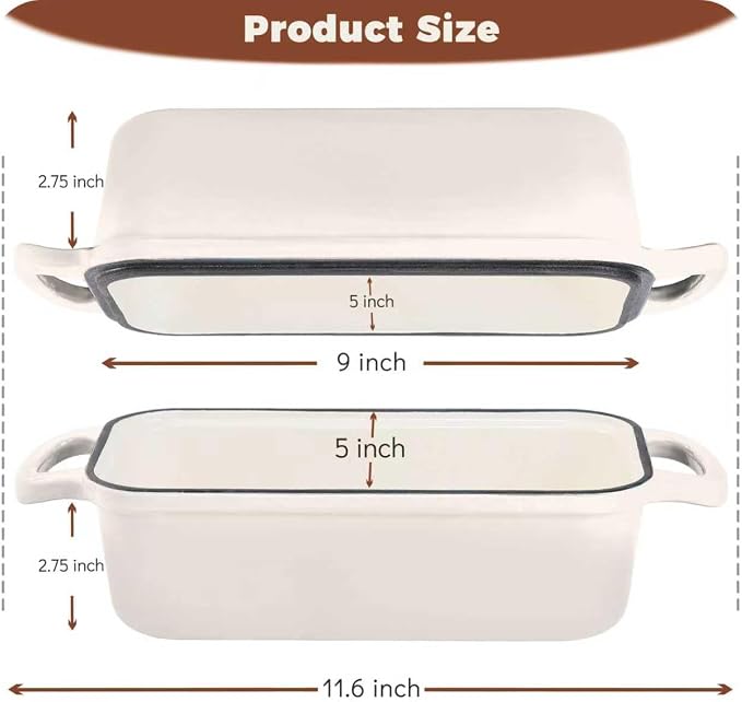 Cast Iron Bread Loaf Pan with Lid, Loaf Pans for Baking Bread 9x5, Enameled Bread Pans for Homemade Bread, Sourdough, Set of 2, Cream