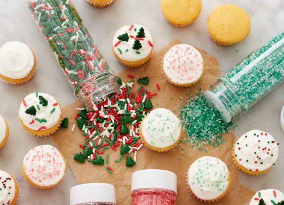 Sarah's Candy Factory Holiday Sprinkles Set 4 Count 19.3 Oz | Cake Cookies For Christmas, Party, Kosher, Green&White Sugar, Nonpareils, Red&White Sugar, Tree Mix Different Types in Jar