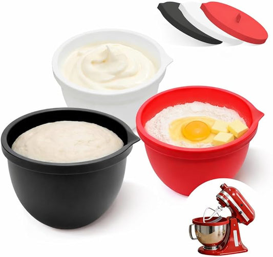 Silicone Liners Compatible with KitchenAid 5 Qt Tilt-Head Stand Mixer (Only), Odourless, Thicker, Cold/Heat-Resistant & Non-Stick, Easy Clean, Fits 5 Quart Mixing Bowl, Set of 3 with Lids
