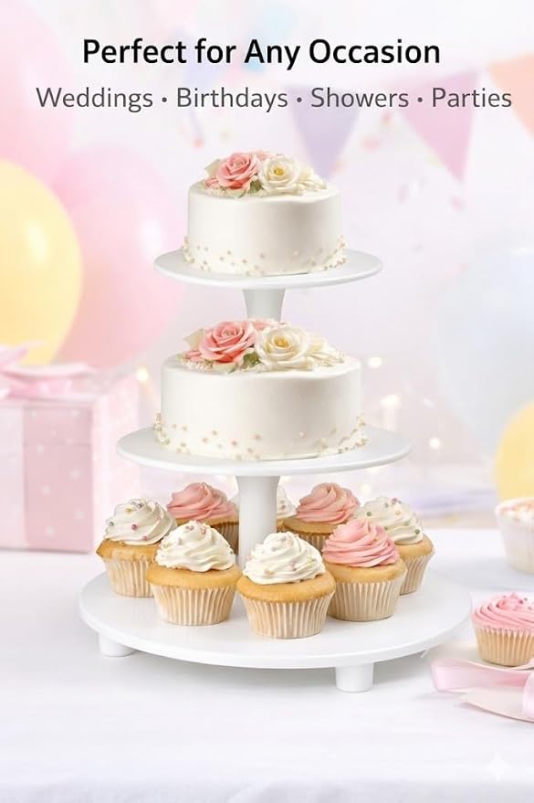 Oasis Supply 3-Tier Cake Stand – White Plastic Tiered Dessert Display Stand, Cupcake Stand for Cakes, Cupcakes, Weddings, Parties & Dessert Table Decorations