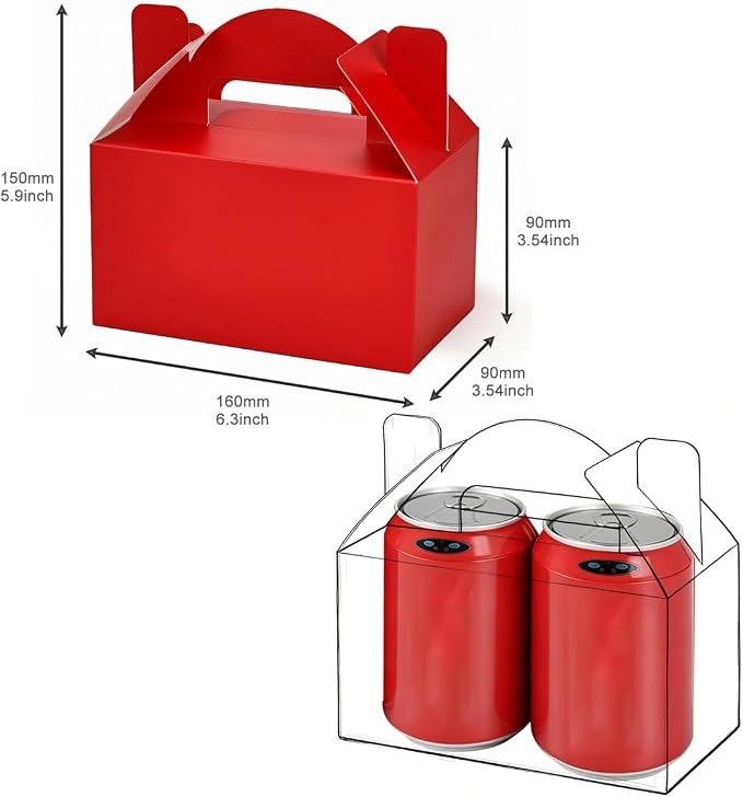 Aosric Small Red Gable Boxes 3.5 x 3.5 x 6.3 In, 30 Pack | Premium Cardstock Favor Boxes with Handles for Christmas, Valentine's Day, Holiday Parties, Candy, Cookies & Gift Packaging