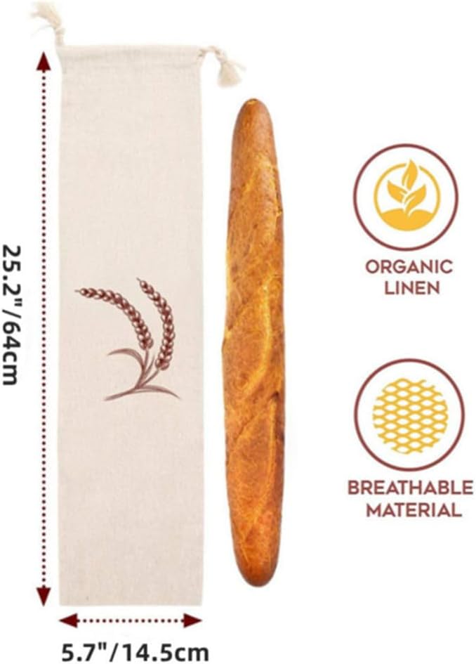 XZJMY Bread Bags for Homemade Bread,Linen Bread Bags,Reusable Breads Bags,Bread Storage for Artisan Bread - Bakery & Baguette (25.2"x5.7")