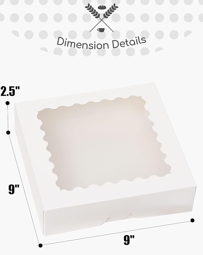 qiqee Auto-pop Up 30pcs Pie Box With Window 9x9x2.5 Inch Donut Pastry Boxes White Bakery Box