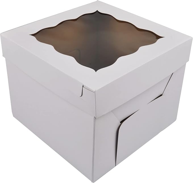 KBG Cake Boxes 10pcs 10x10x10 Inches With Window Tall Cake Box for Tier Cakes for Wedding Birthday Transport,Sturdy White Bakery Box Disposable Cake Containers Cake Boxes 10 inch