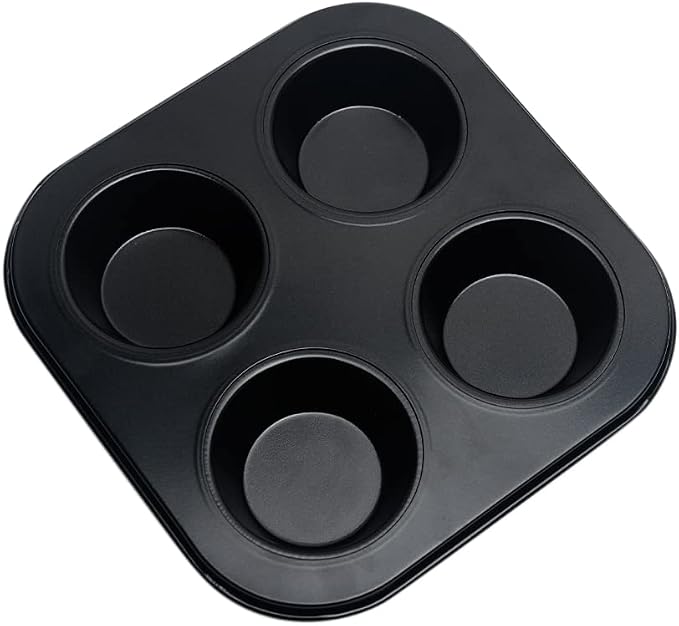 4-Hole Muffin Pan, Bakeware Non-stick Cupcake Baking Pan Mini Pie Pans, Heavy Duty Carbon Steel Muffin Tray Standard Baking Mold Pan for Oven Bakings (COLOR:Black, 1pc)